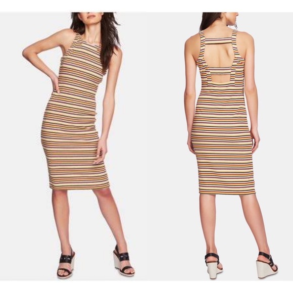 1. STATE Striped Sleeveless BodyCon Open Back Dress large - Picture 1 of 7